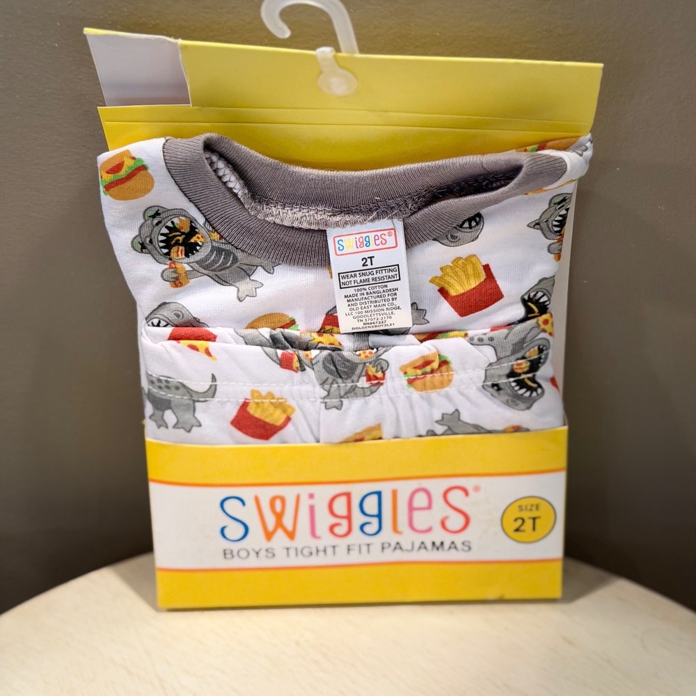 Swiggles Boys Dinosaur‎ Hamburger French Fry Pajamas Size 2T Tight Fit Cotton